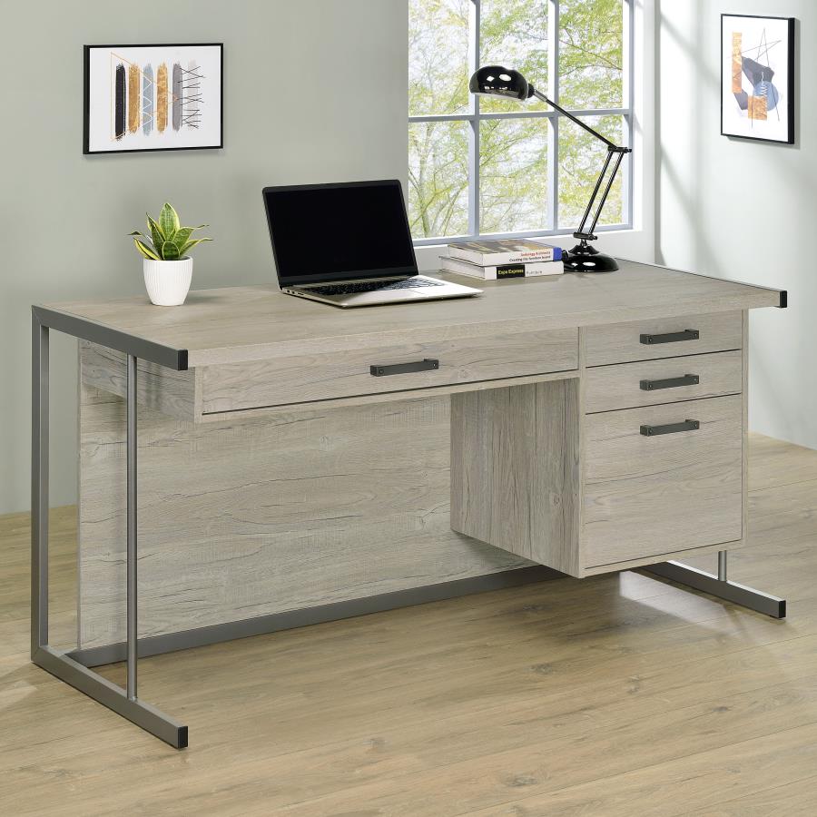 (image for) Loomis 60-inch 4-drawer Computer Desk Whitewashed Grey