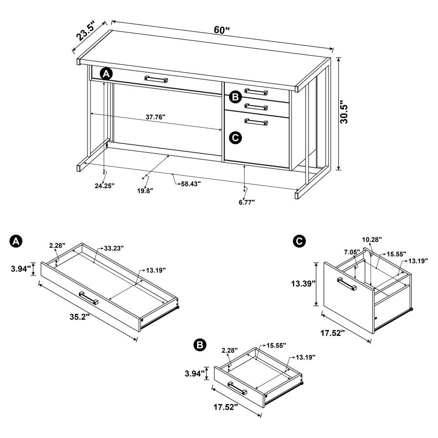 (image for) Loomis 60-inch 4-drawer Computer Desk Whitewashed Grey