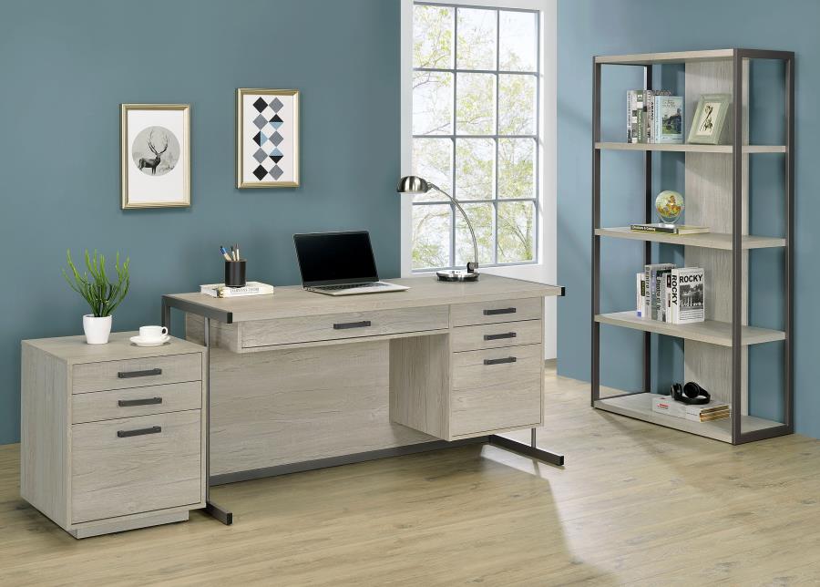 (image for) Loomis 60-inch 4-drawer Computer Desk Whitewashed Grey