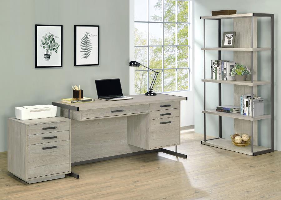 (image for) Loomis 60-inch 4-drawer Computer Desk Whitewashed Grey