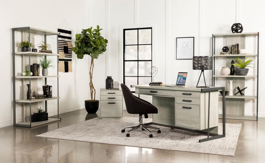 (image for) Loomis 60-inch 4-drawer Computer Desk Whitewashed Grey