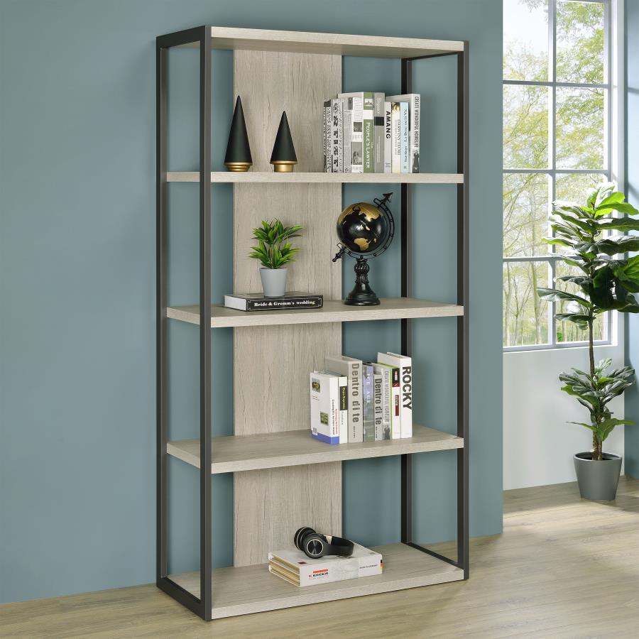 (image for) Loomis 72-inch 4-shelf Bookshelf Whitewashed Grey