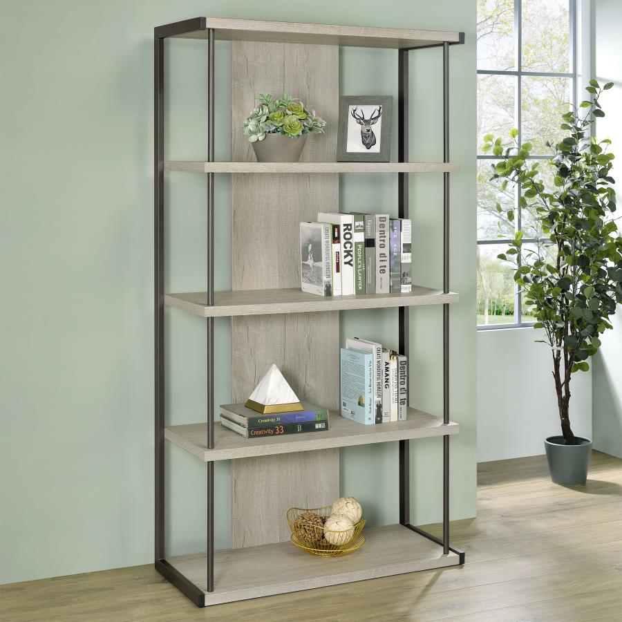 (image for) Loomis 72-inch 4-shelf Bookshelf Whitewashed Grey