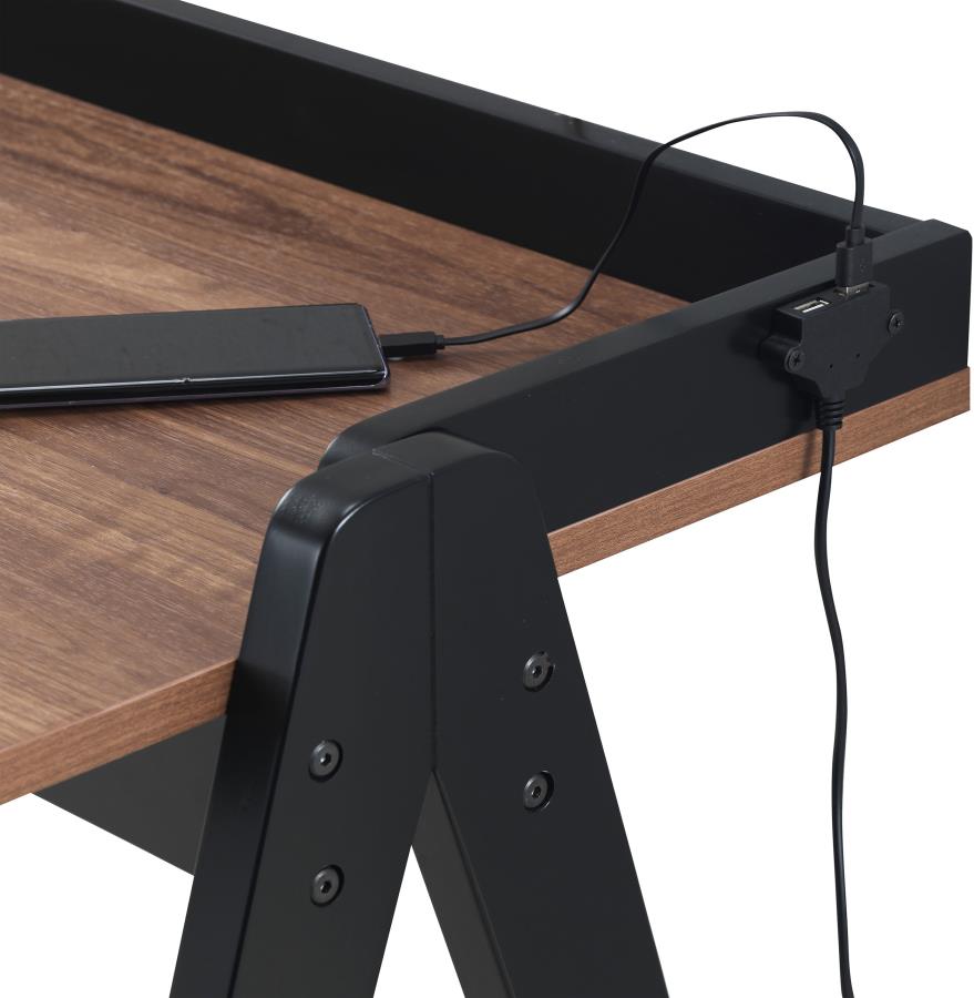 (image for) Raul 50-inch Writing Desk with USB Ports Walnut and Black