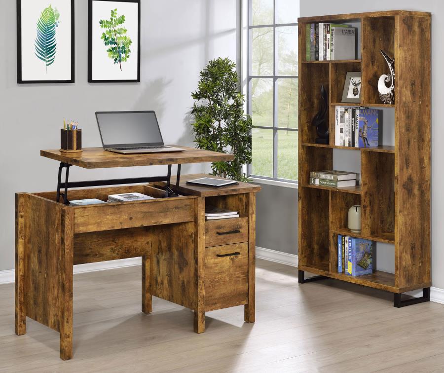 (image for) Delwin 47-inch 2-drawer Lift Top Computer Desk Rustic Nutmeg