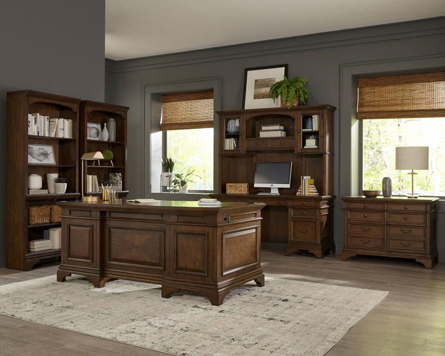 (image for) Hartshill 66-inch 5-drawer Credenza Office Desk Burnish Oak