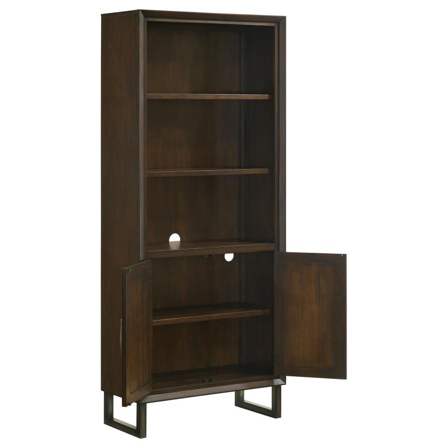 (image for) Marshall 76-inch 3-shelf Cabinet Bookcase Dark Walnut