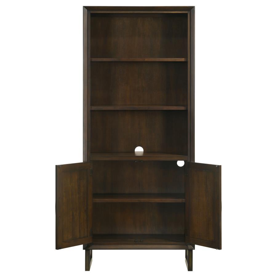 (image for) Marshall 76-inch 3-shelf Cabinet Bookcase Dark Walnut