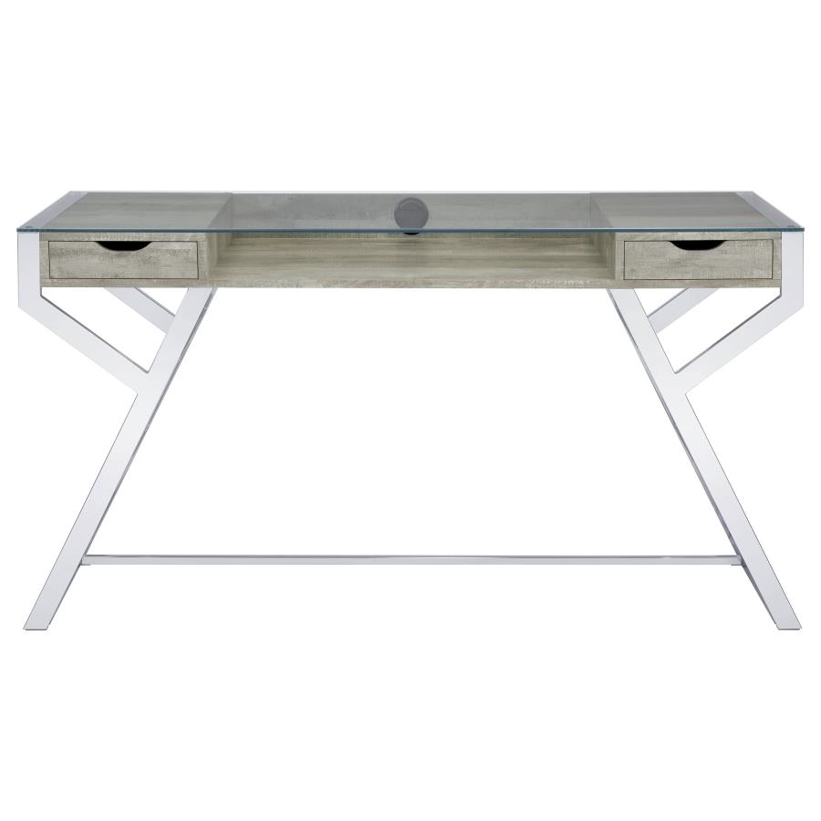 (image for) Emelle 56-inch Glass Top Writing Desk Grey Driftwood