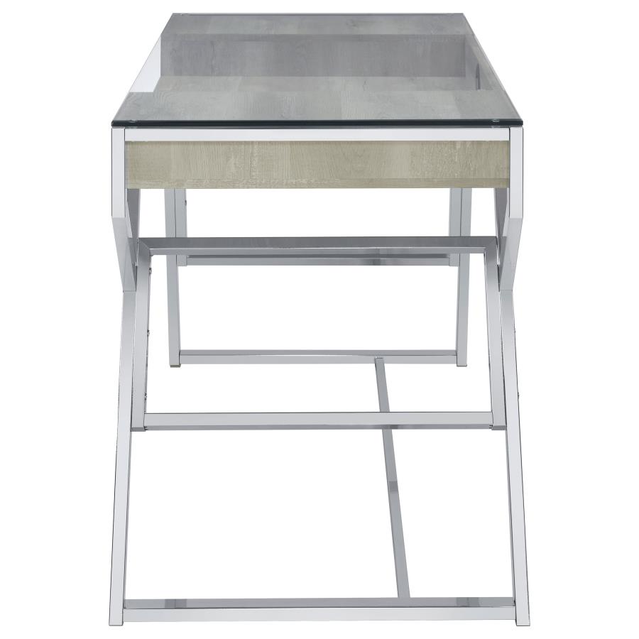 (image for) Emelle 56-inch Glass Top Writing Desk Grey Driftwood