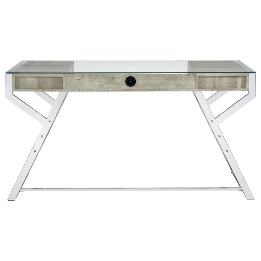 (image for) Emelle 56-inch Glass Top Writing Desk Grey Driftwood