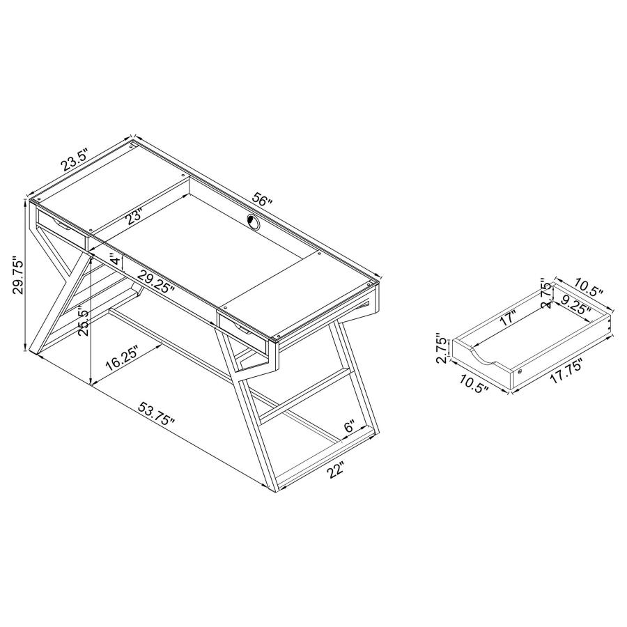 (image for) Emelle 56-inch Glass Top Writing Desk Grey Driftwood