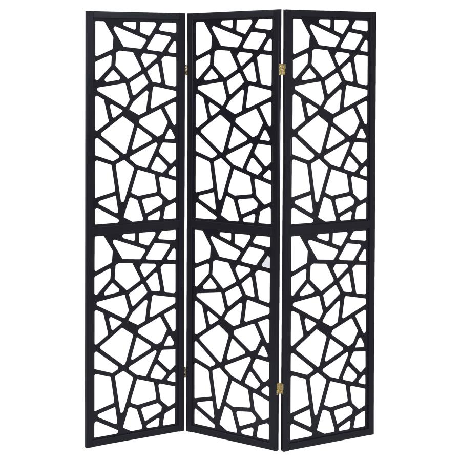 (image for) Nailan 3-Panel Room Divider Folding Screen Black Open Mosaic