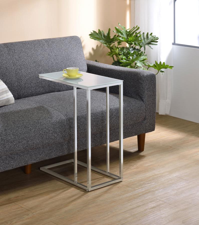 (image for) Stella Glass Top C-Shaped Sofa Side Table Chrome