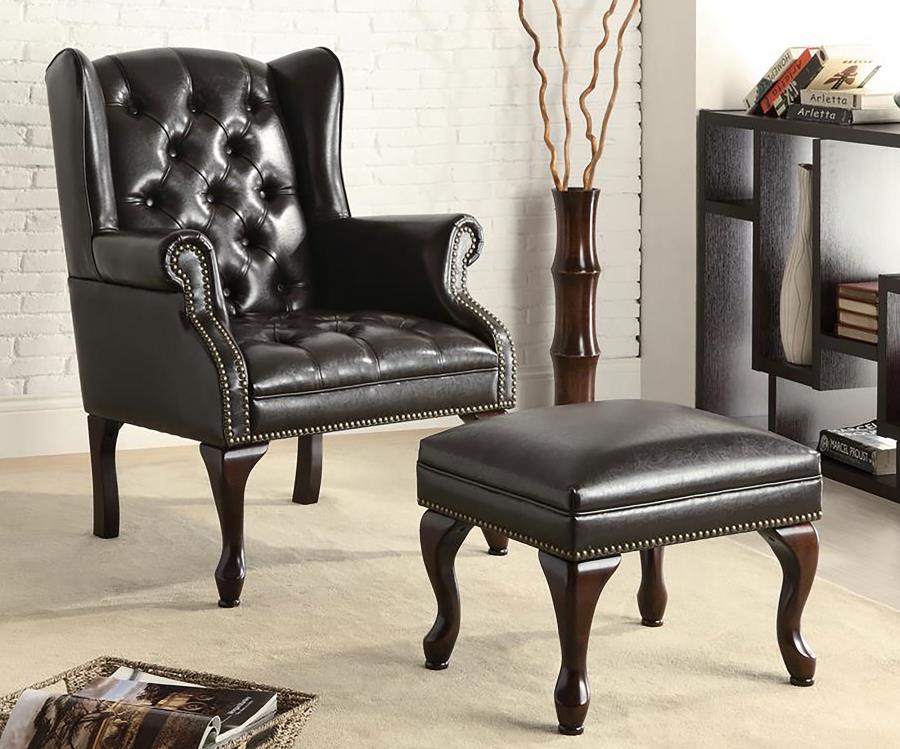 (image for) Roberts Upholstered Wingback Chair and Ottoman Set Black