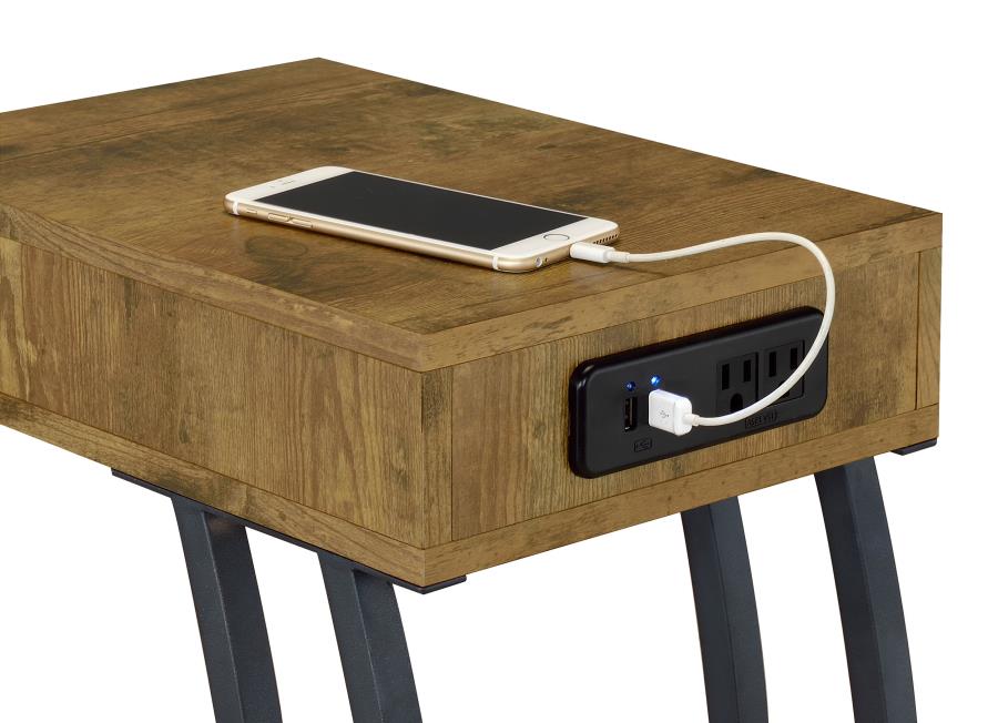 (image for) Troy 1-drawer C-Shaped Side Table Power Outlet Rustic Nutmeg