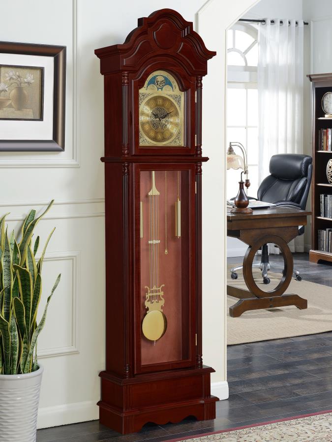 (image for) Diggory Grandfather Clock with Adjustable Chime Brown Red