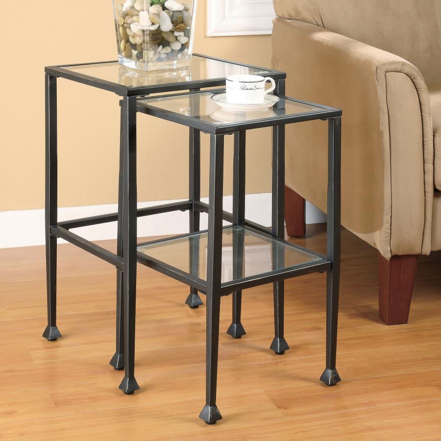 (image for) Leilani 2-piece Glass Top Nesting Table Set Black