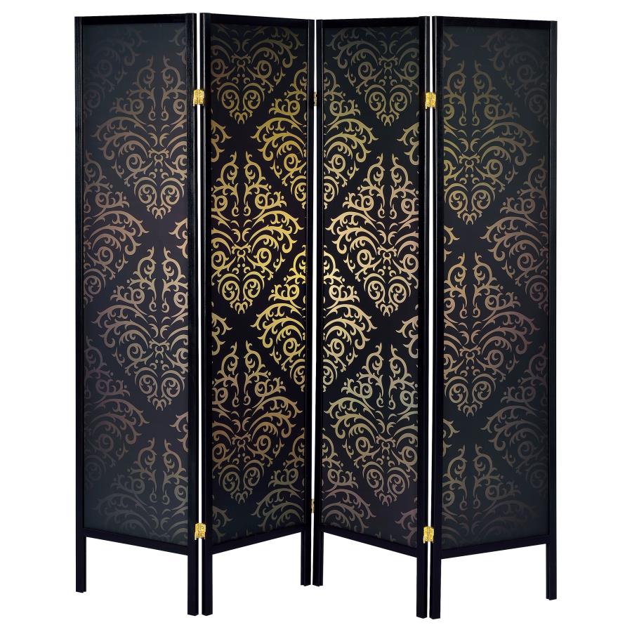 (image for) Haidera 4-Panel Room Divider Folding Screen Black Damask