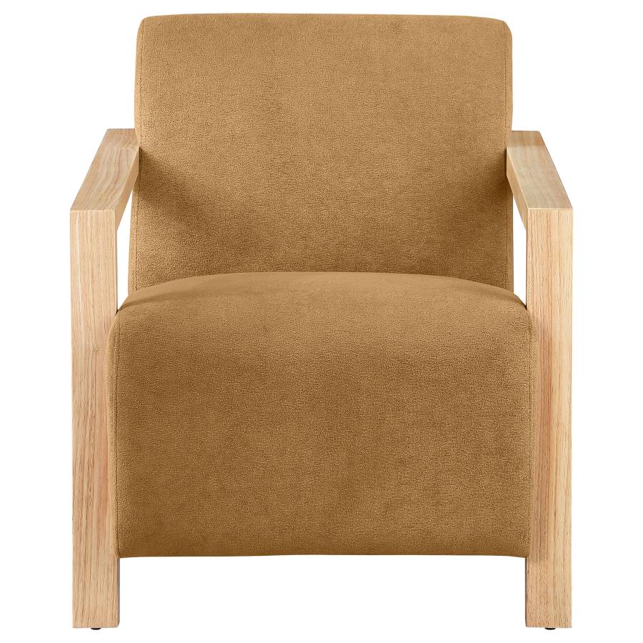 (image for) Diego Upholstered Accent Arm Chair with Wood Arms Honey