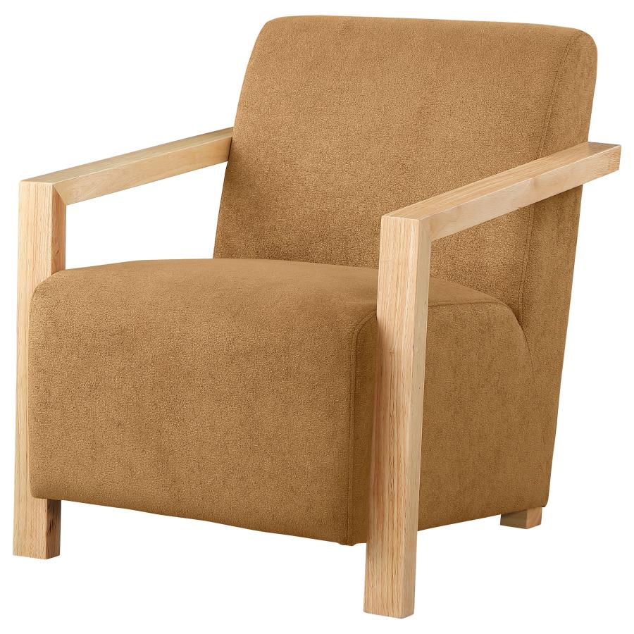 (image for) Diego Upholstered Accent Arm Chair with Wood Arms Honey