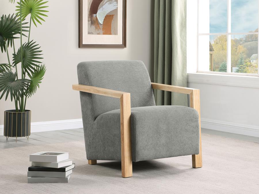 (image for) Diego Upholstered Accent Arm Chair with Wood Arms Grey