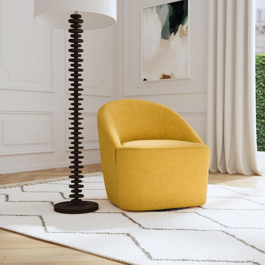 (image for) Leon Upholstered Barrel Accent Swivel Chair Mustard Yellow