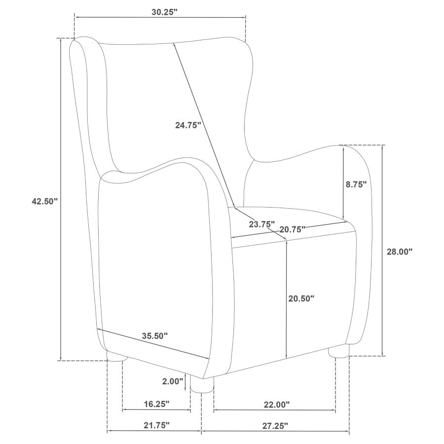Modal Additional Images for Thornton Velvet Upholstered Wingback Lounge Accent Chair Cognac