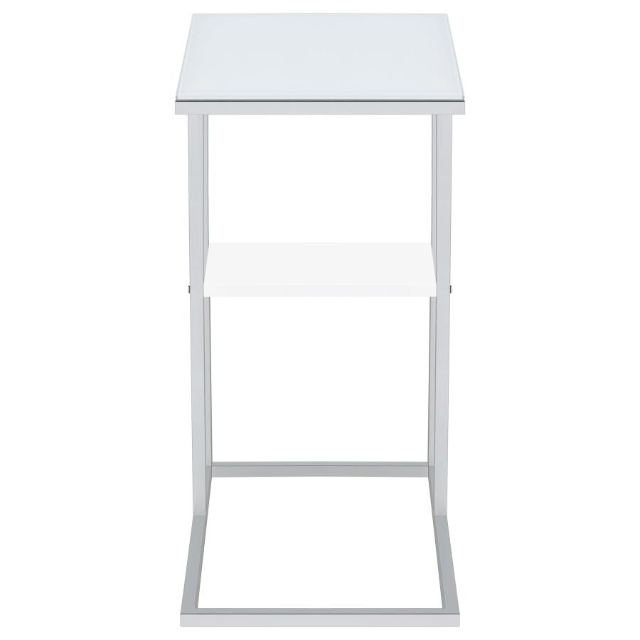 (image for) Daisy Glass Top C-Shaped Sofa Side Table White and Chrome