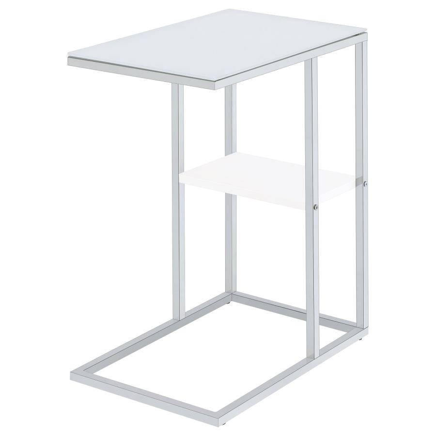 (image for) Daisy Glass Top C-Shaped Sofa Side Table White and Chrome