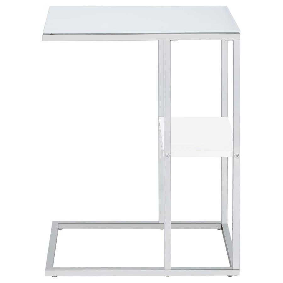 (image for) Daisy Glass Top C-Shaped Sofa Side Table White and Chrome