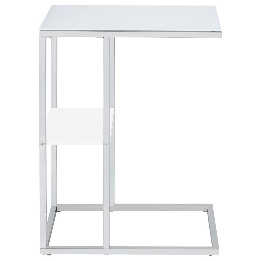 (image for) Daisy Glass Top C-Shaped Sofa Side Table White and Chrome