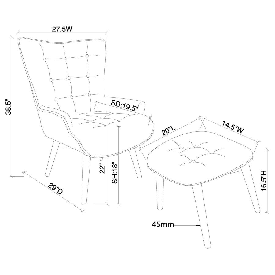 (image for) Willow Upholstered Accent Chair with Ottoman Grey and Brown