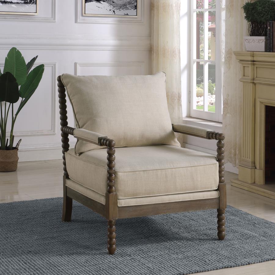 (image for) Blanchett Upholstered Bobbin Accent Chair Beige and Natural