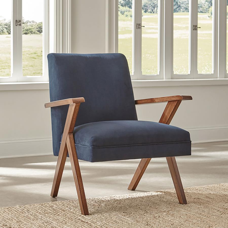 (image for) Cheryl Upholstered Wood Arm Accent Chair Dark Blue