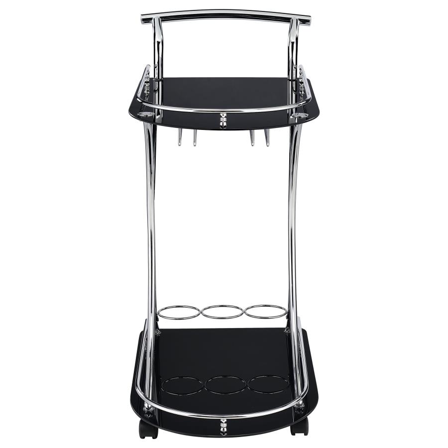 (image for) Elfman 2-tier Glass Shelf Metal Bar Cart Black and Chrome