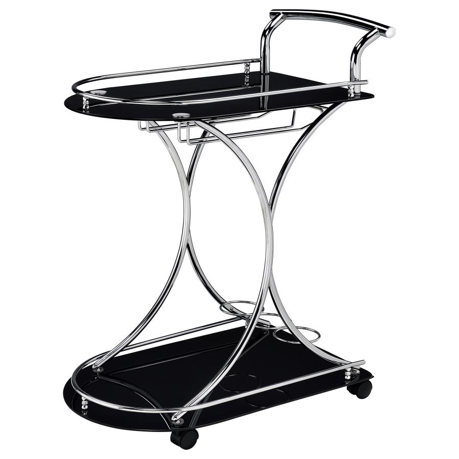 (image for) Elfman 2-tier Glass Shelf Metal Bar Cart Black and Chrome