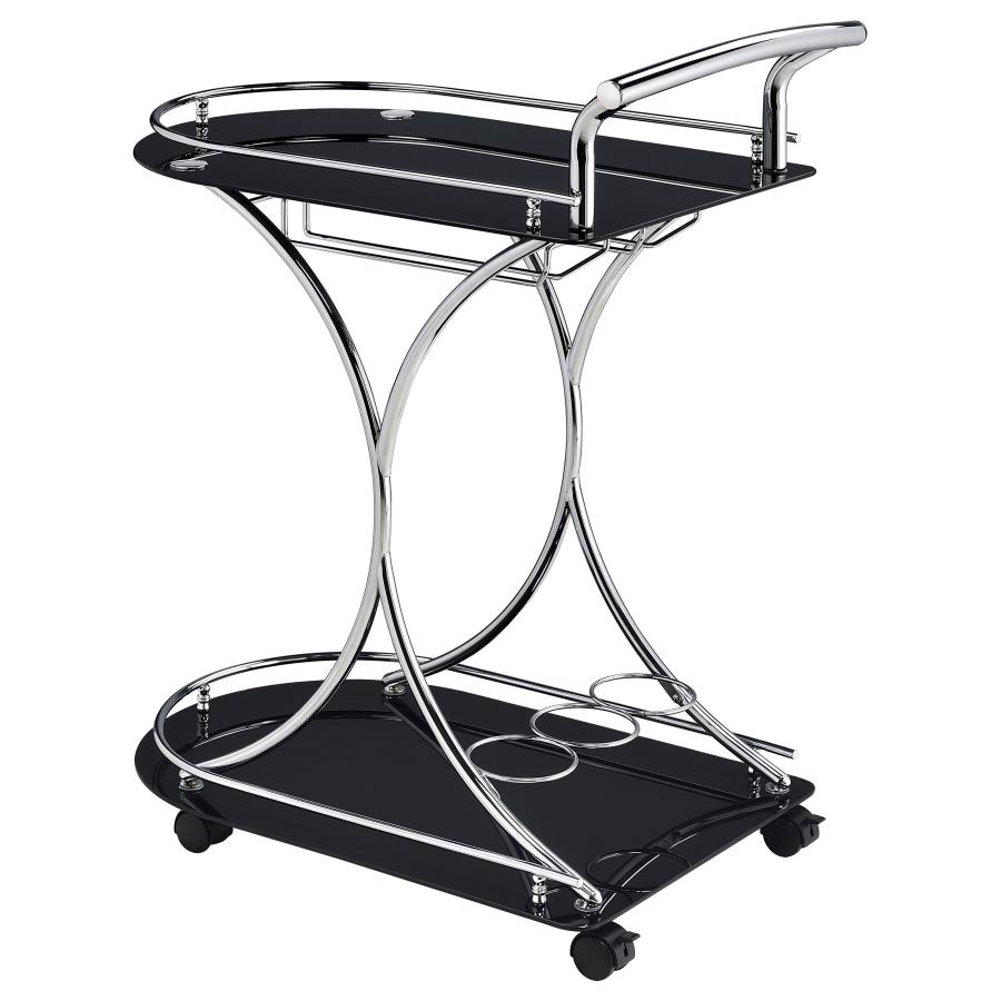 (image for) Elfman 2-tier Glass Shelf Metal Bar Cart Black and Chrome