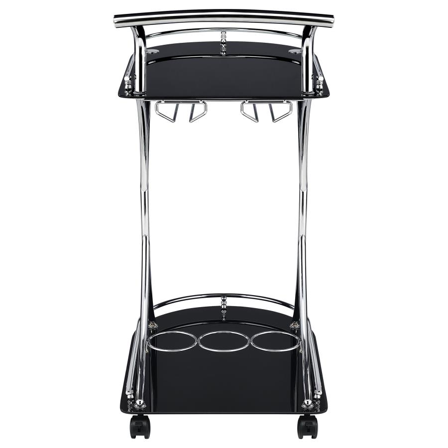 (image for) Elfman 2-tier Glass Shelf Metal Bar Cart Black and Chrome