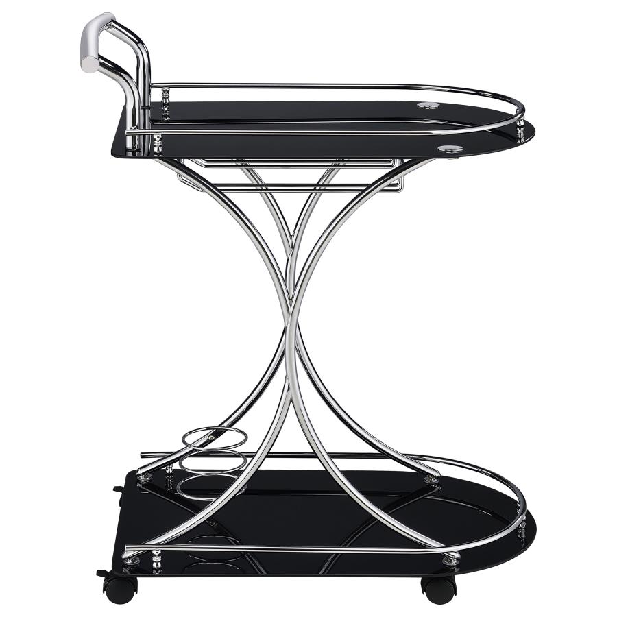 (image for) Elfman 2-tier Glass Shelf Metal Bar Cart Black and Chrome