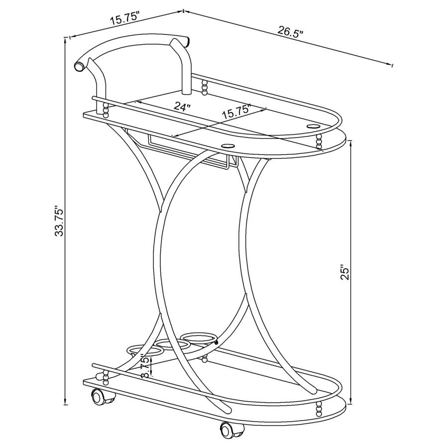 (image for) Elfman 2-tier Glass Shelf Metal Bar Cart Black and Chrome