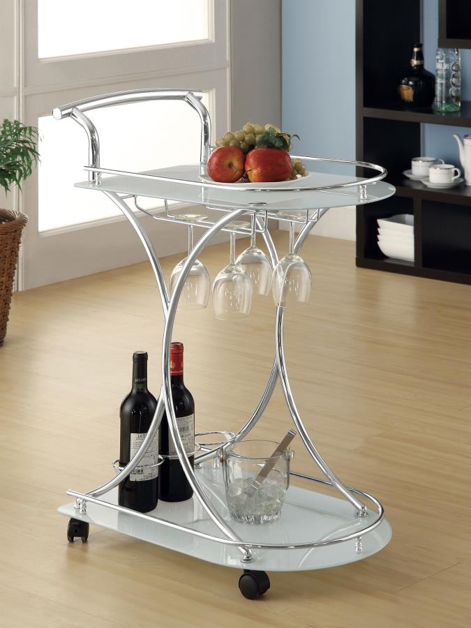 (image for) Elfman 2-tier Glass Shelf Metal Bar Cart White and Chrome