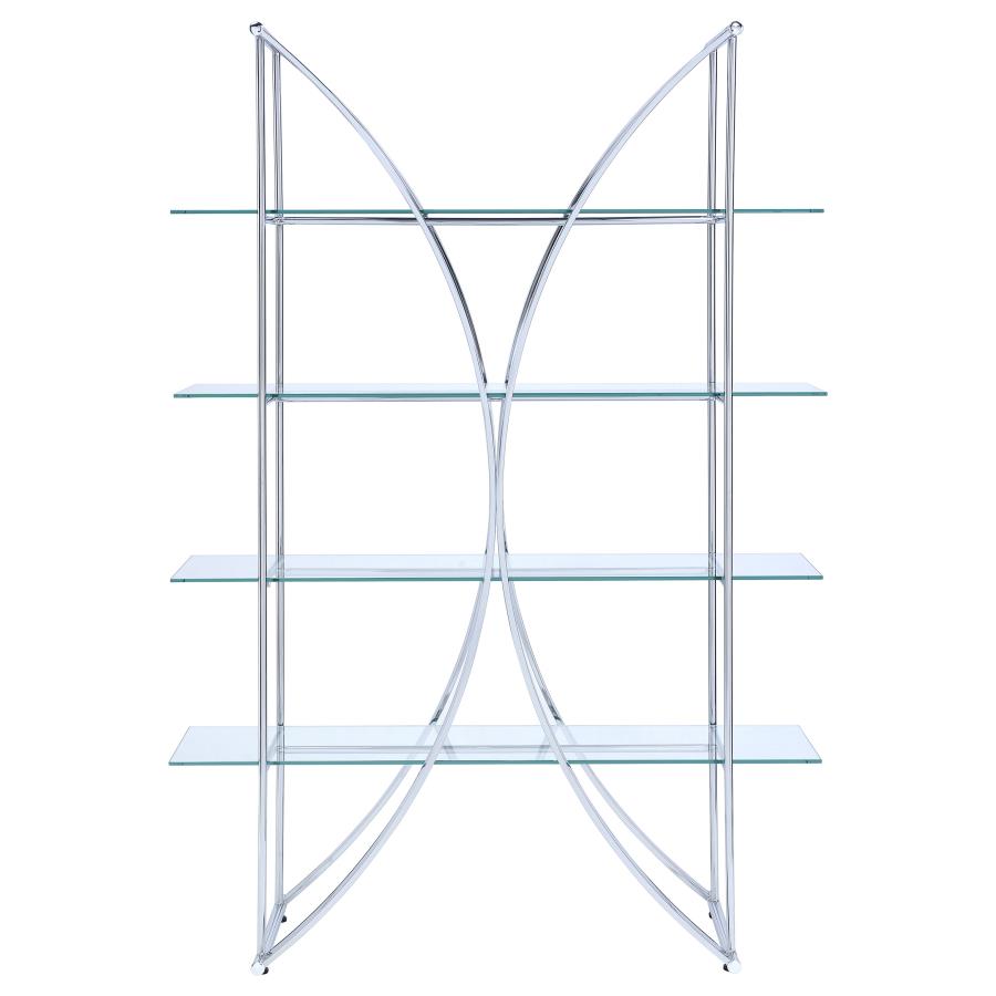 (image for) Larson 73-inch 4-shelf Glass Bookshelf Chrome