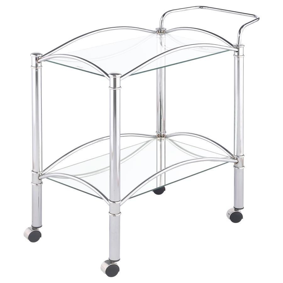 (image for) Shadix 2-tier Rectangular Glass Shelf Metal Bar Cart Chrome