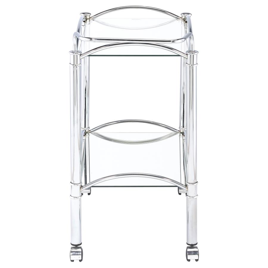 (image for) Shadix 2-tier Rectangular Glass Shelf Metal Bar Cart Chrome