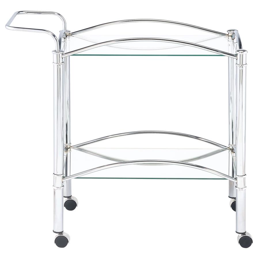 (image for) Shadix 2-tier Rectangular Glass Shelf Metal Bar Cart Chrome