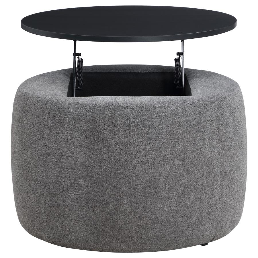 (image for) Tesoro Round Upholstered Lift Top Storage Ottoman Grey