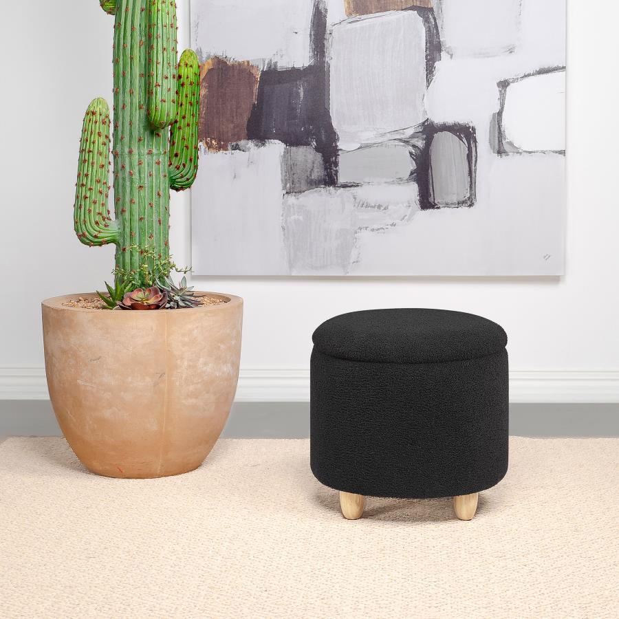 (image for) Valia Faux Sheepskin Upholstered Round Storage Ottoman Black