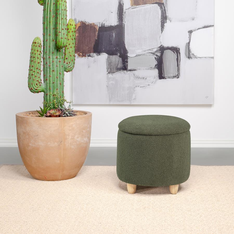 (image for) Valia Faux Sheepskin Upholstered Round Storage Ottoman Green