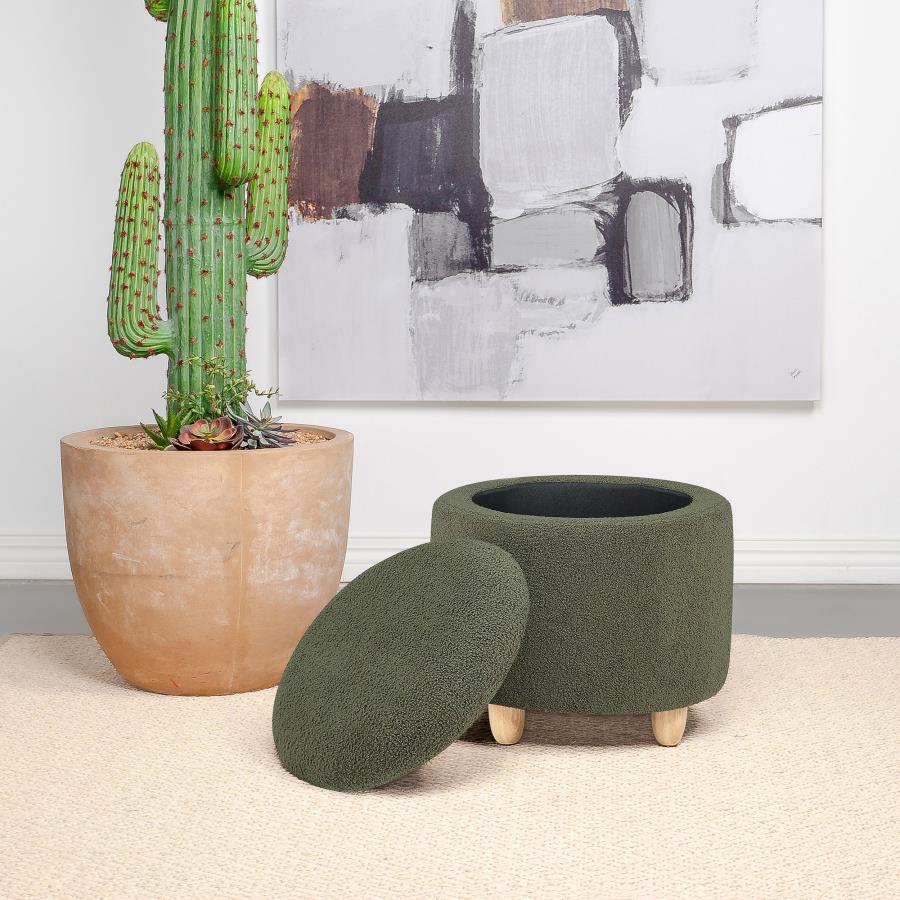 (image for) Valia Faux Sheepskin Upholstered Round Storage Ottoman Green